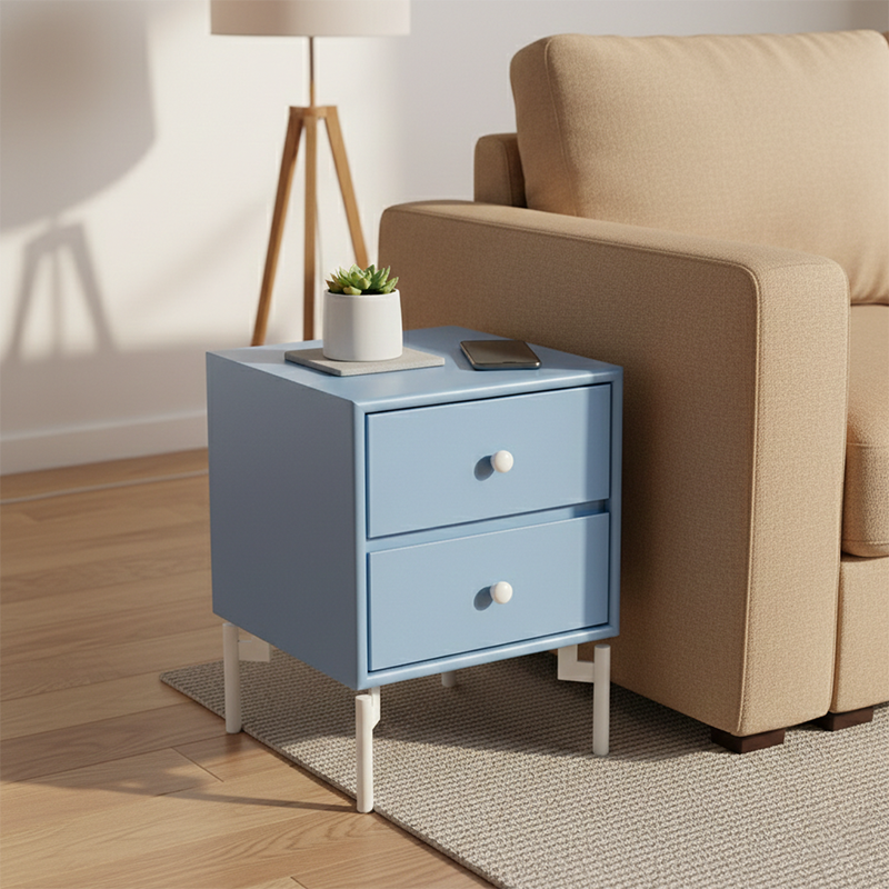 Contemporary Nordic Rectangular MDF Carbon Steel Nightstand With 1/2-Drawer For Bedroom