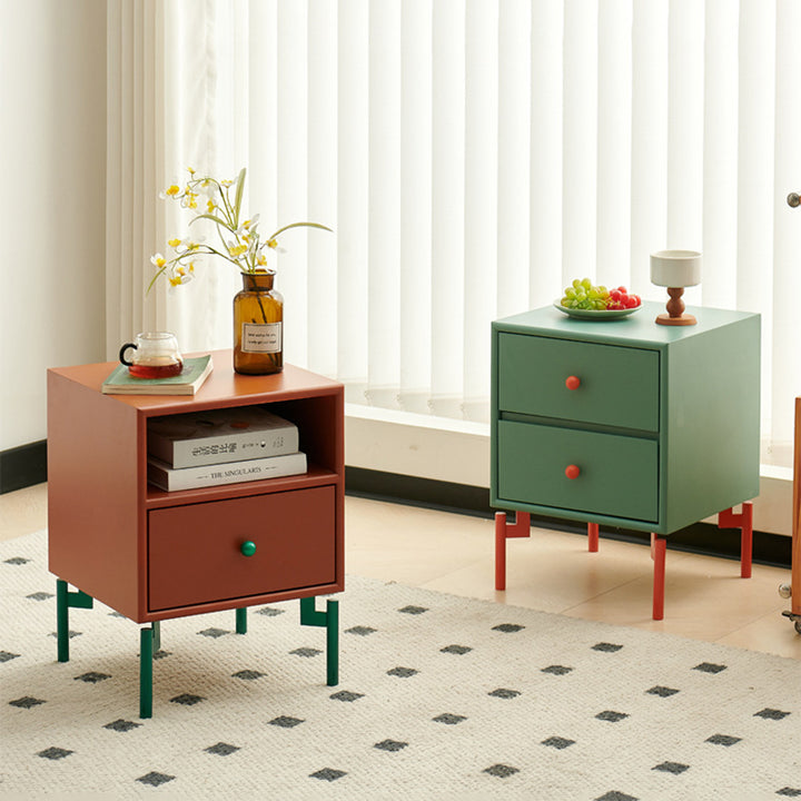 Contemporary Nordic Rectangular MDF Carbon Steel Nightstand With 1/2-Drawer For Bedroom