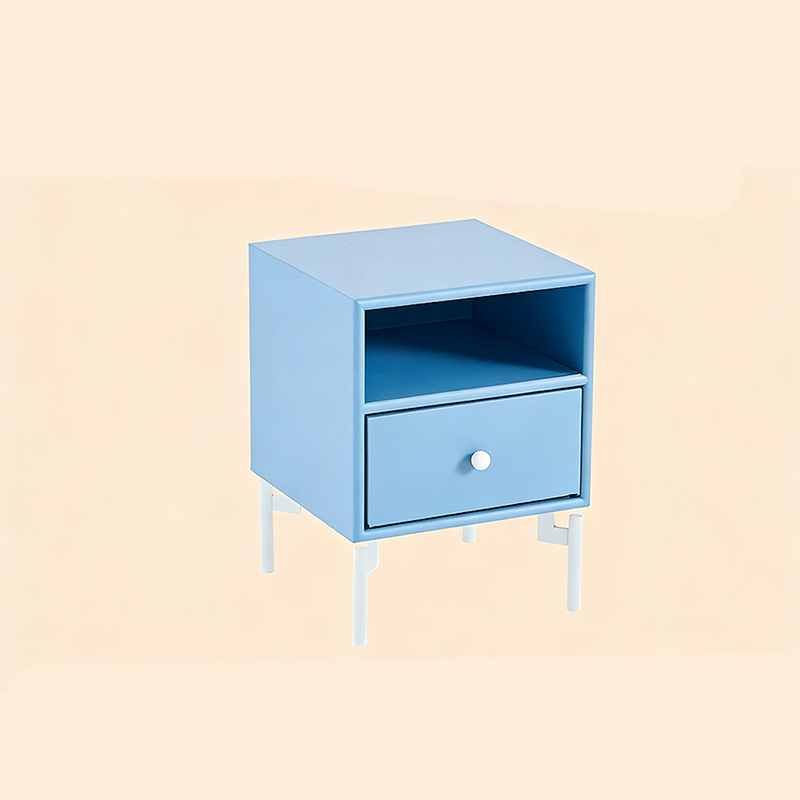 Contemporary Nordic Rectangular MDF Carbon Steel Nightstand With 1/2-Drawer For Bedroom