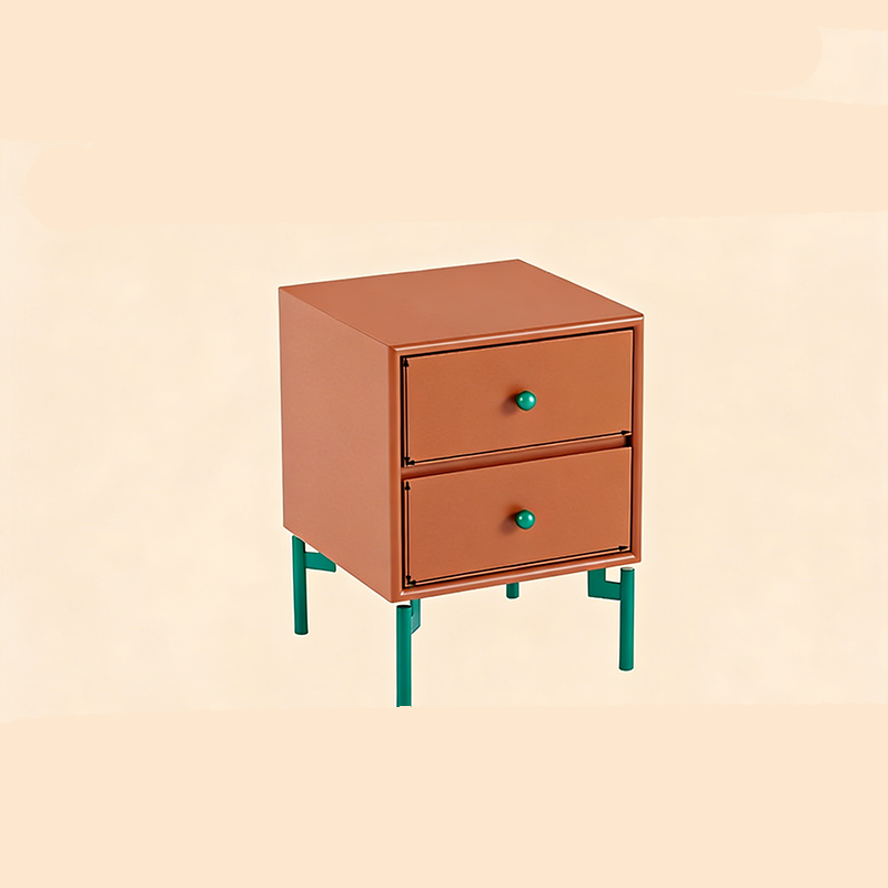 Contemporary Nordic Rectangular MDF Carbon Steel Nightstand With 1/2-Drawer For Bedroom