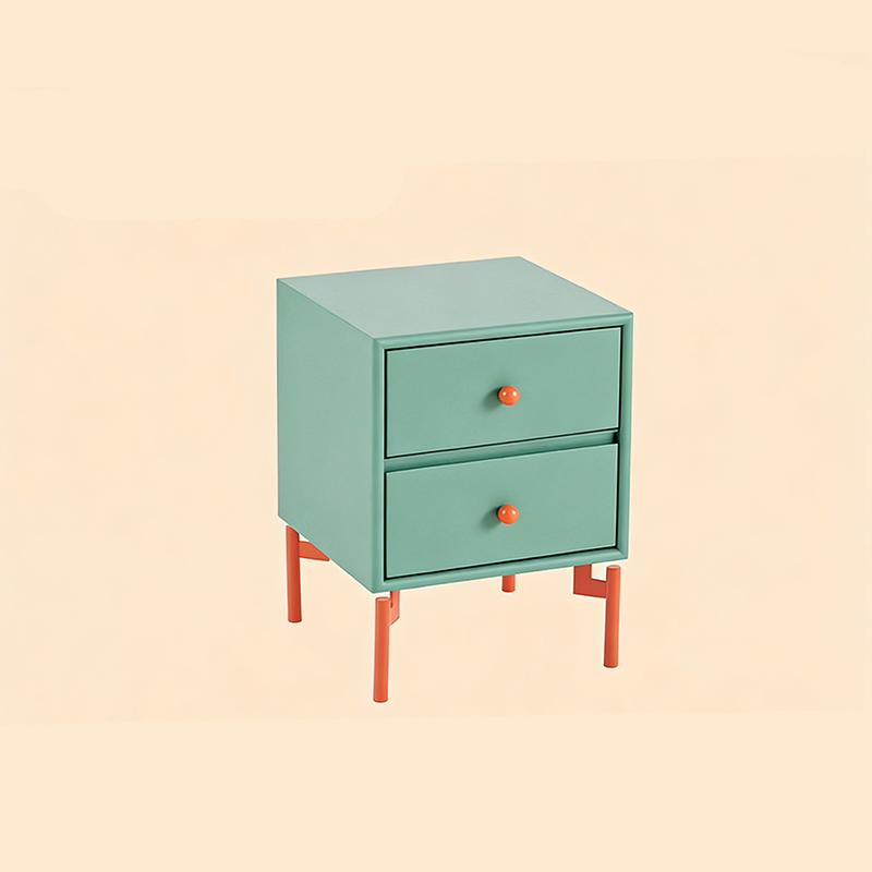 Contemporary Nordic Rectangular MDF Carbon Steel Nightstand With 1/2-Drawer For Bedroom