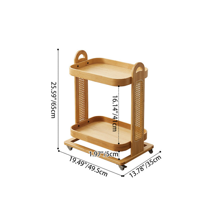 Traditional Rustic Rectangular Bamboo Rattan Weaving Movable Storage Shelf 2/3 Shelf For Living Room