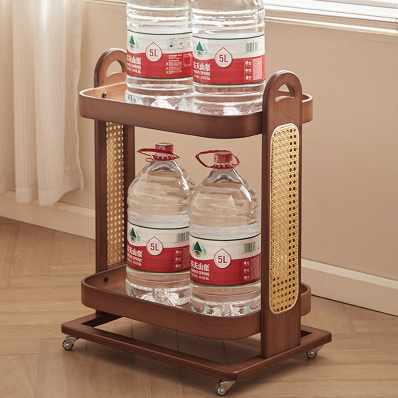 Traditional Rustic Rectangular Bamboo Rattan Weaving Movable Storage Shelf 2/3 Shelf For Living Room