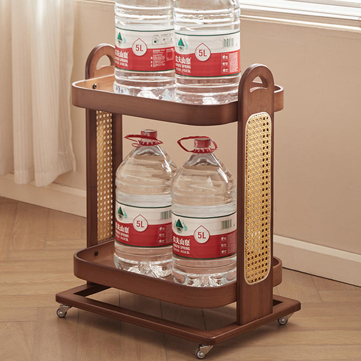 Traditional Rustic Rectangular Bamboo Rattan Weaving Movable Storage Shelf 2/3 Shelf For Living Room