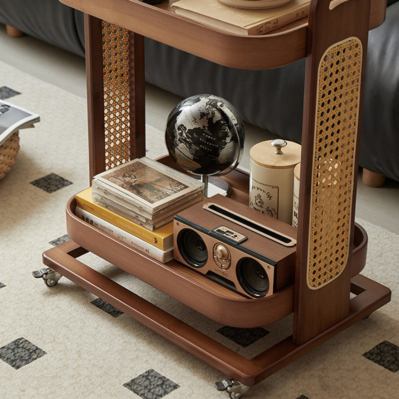 Traditional Rustic Rectangular Bamboo Rattan Weaving Movable Storage Shelf 2/3 Shelf For Living Room