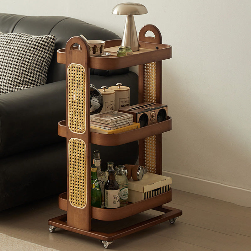 Traditional Rustic Rectangular Bamboo Rattan Weaving Movable Storage Shelf 2/3 Shelf For Living Room