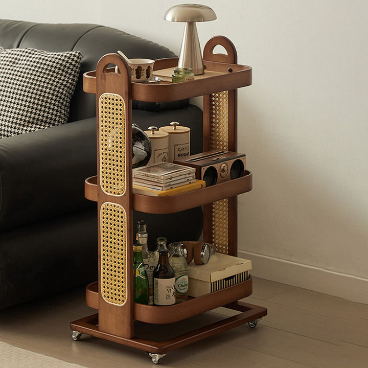 Traditional Rustic Rectangular Bamboo Rattan Weaving Movable Storage Shelf 2/3 Shelf For Living Room