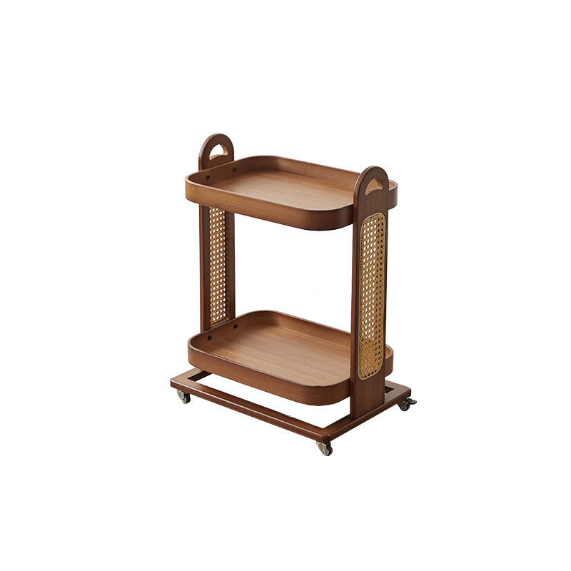 Traditional Rustic Rectangular Bamboo Rattan Weaving Movable Storage Shelf 2/3 Shelf For Living Room