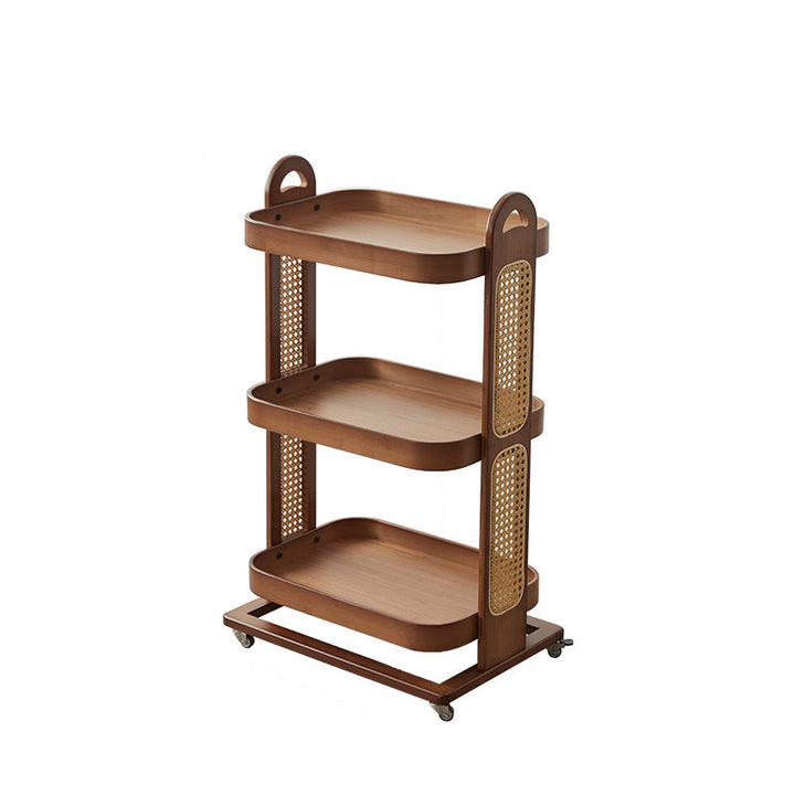 Traditional Rustic Rectangular Bamboo Rattan Weaving Movable Storage Shelf 2/3 Shelf For Living Room