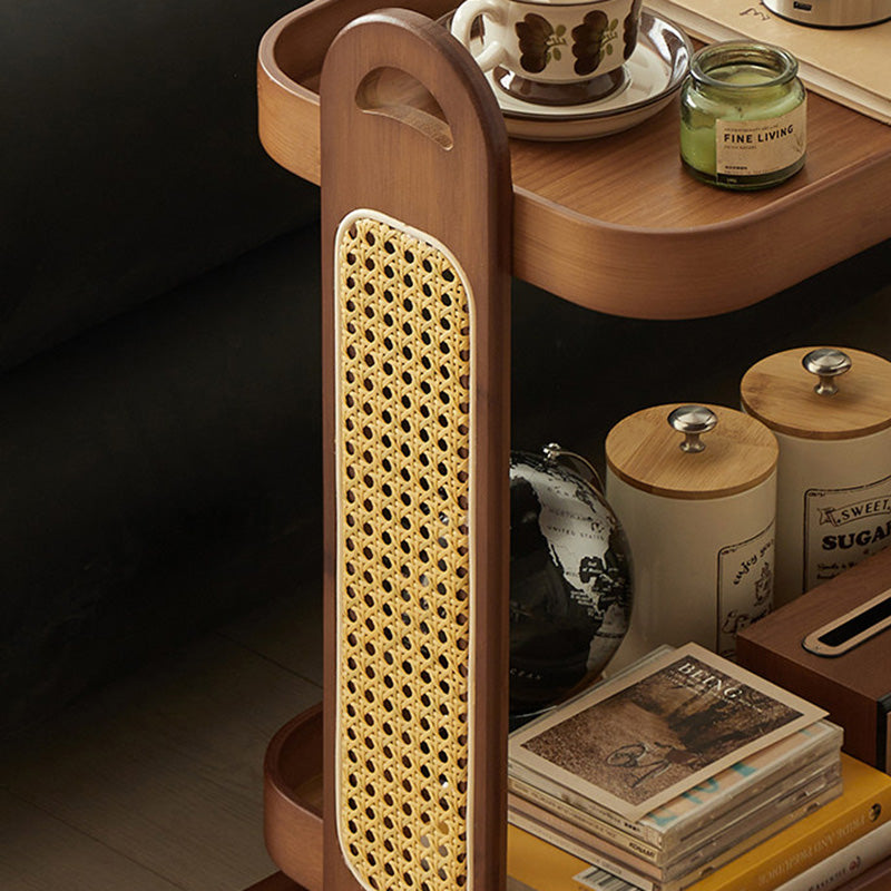 Traditional Rustic Rectangular Bamboo Rattan Weaving Movable Storage Shelf 2/3 Shelf For Living Room