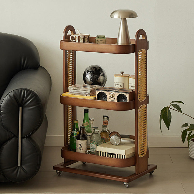 Traditional Rustic Rectangular Bamboo Rattan Weaving Movable Storage Shelf 2/3 Shelf For Living Room