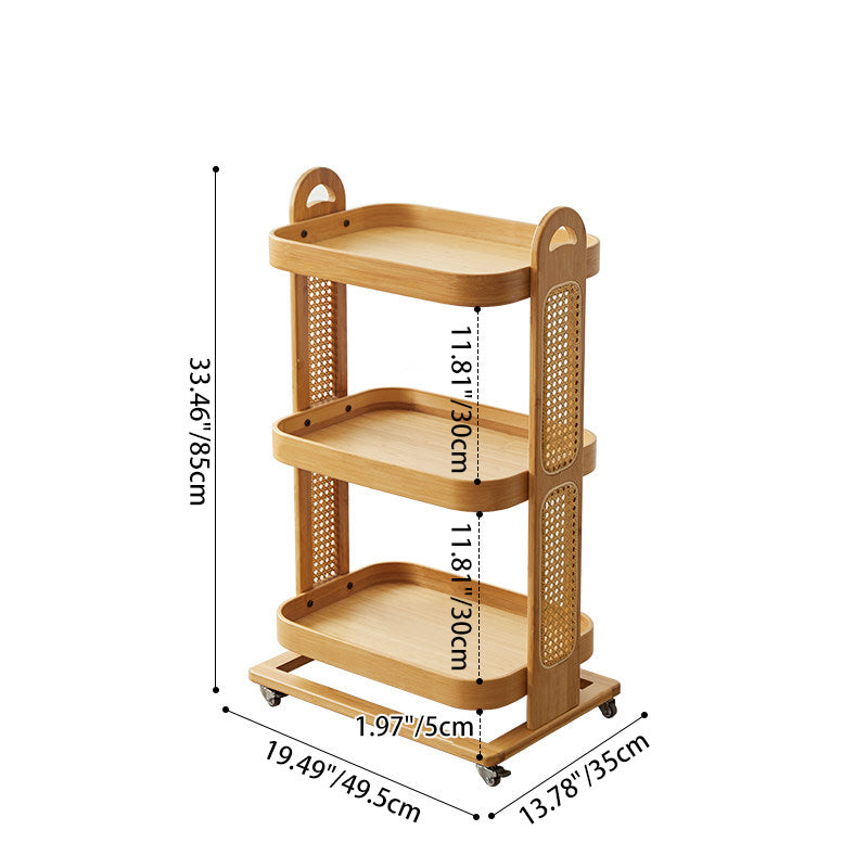 Traditional Rustic Rectangular Bamboo Rattan Weaving Movable Storage Shelf 2/3 Shelf For Living Room