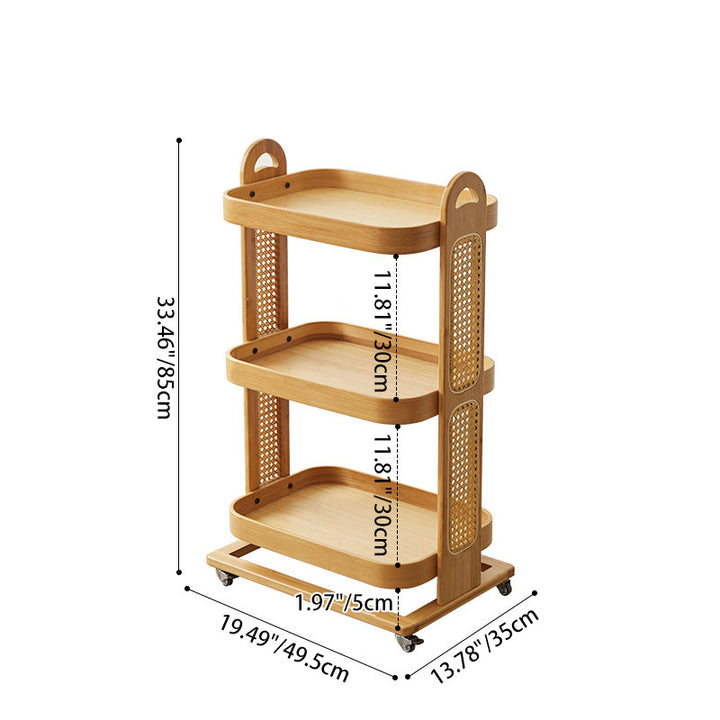 Traditional Rustic Rectangular Bamboo Rattan Weaving Movable Storage Shelf 2/3 Shelf For Living Room