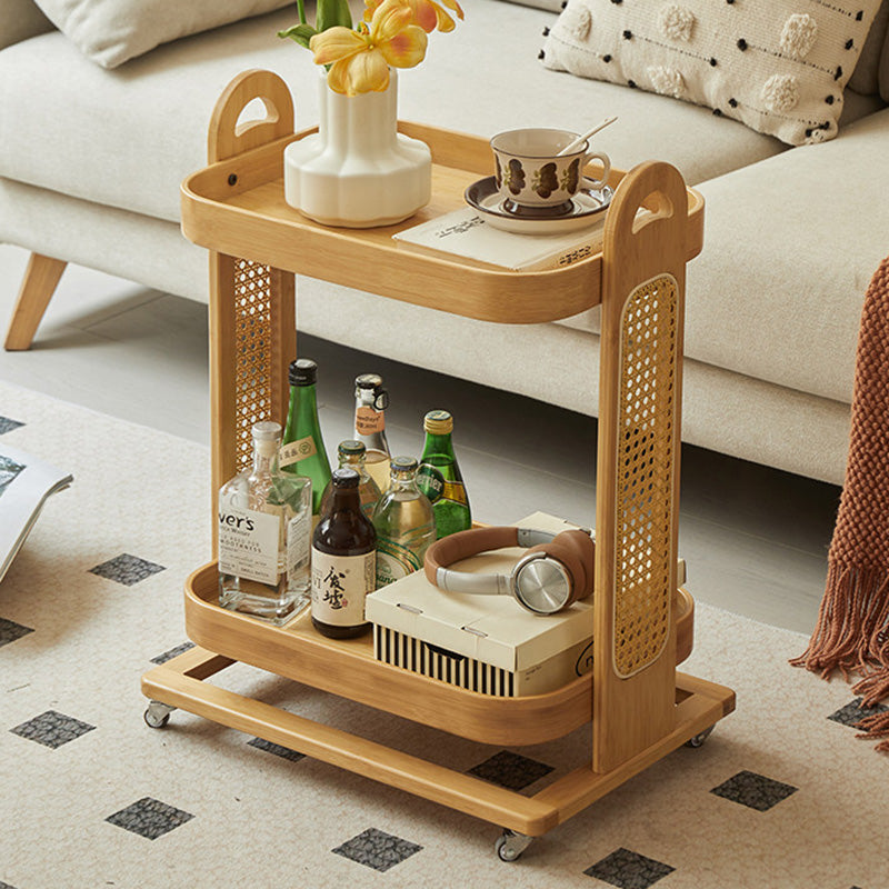 Traditional Rustic Rectangular Bamboo Rattan Weaving Movable Storage Shelf 2/3 Shelf For Living Room
