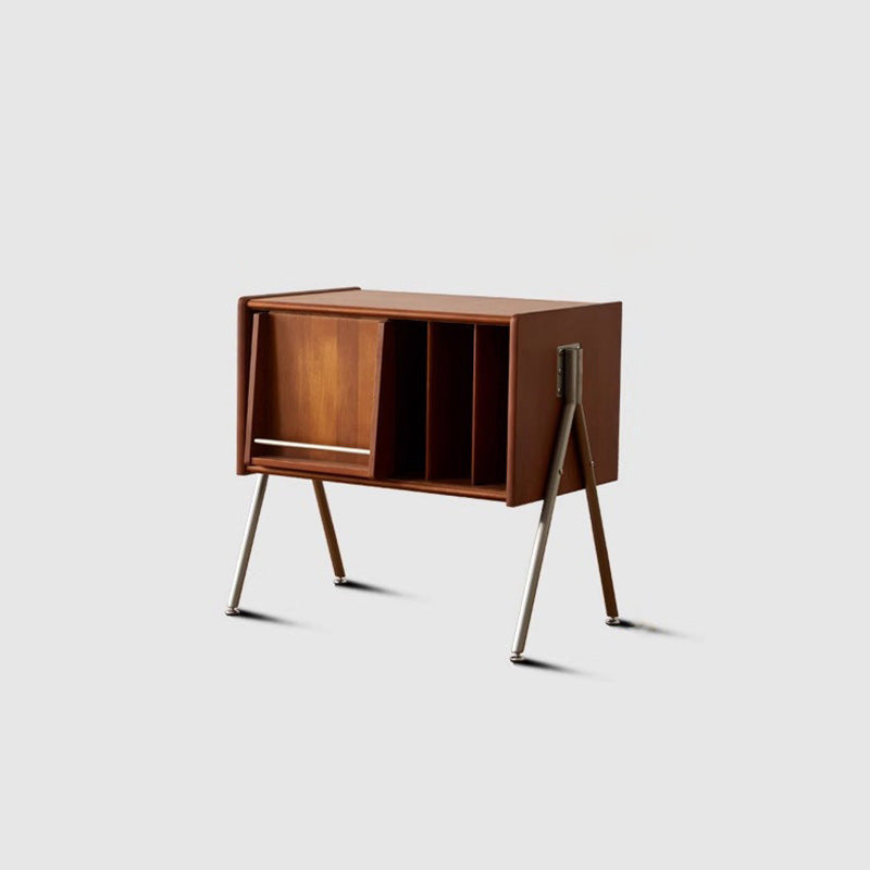Aparador moderno rectangular Mid-Century de madera de pino, contrachapado y acero inoxidable con diseño de 2 niveles para salón 