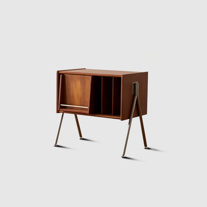 Aparador moderno rectangular Mid-Century de madera de pino, contrachapado y acero inoxidable con diseño de 2 niveles para salón 
