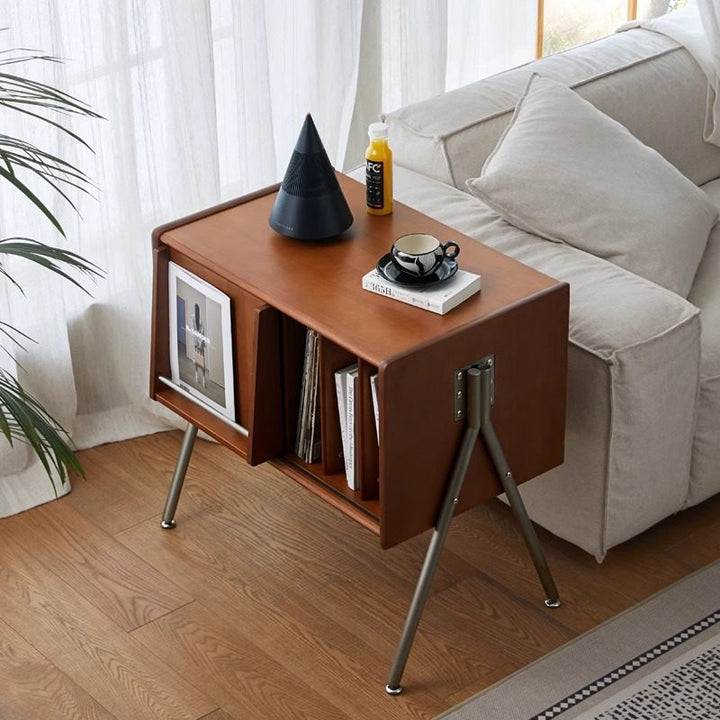 Aparador moderno rectangular Mid-Century de madera de pino, contrachapado y acero inoxidable con diseño de 2 niveles para salón 