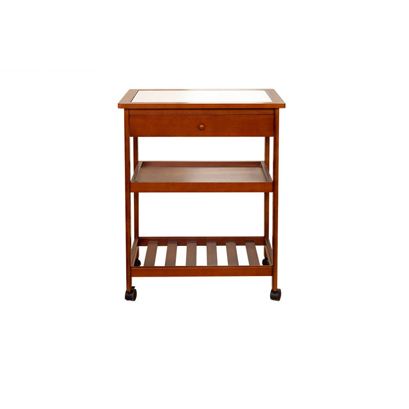Modern Minimalist Rectangular Rubberwood Rock Slab Movable Storage Shelf 3-Tier For Living Room