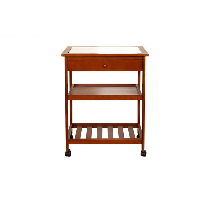 Modern Minimalist Rectangular Rubberwood Rock Slab Movable Storage Shelf 3-Tier For Living Room