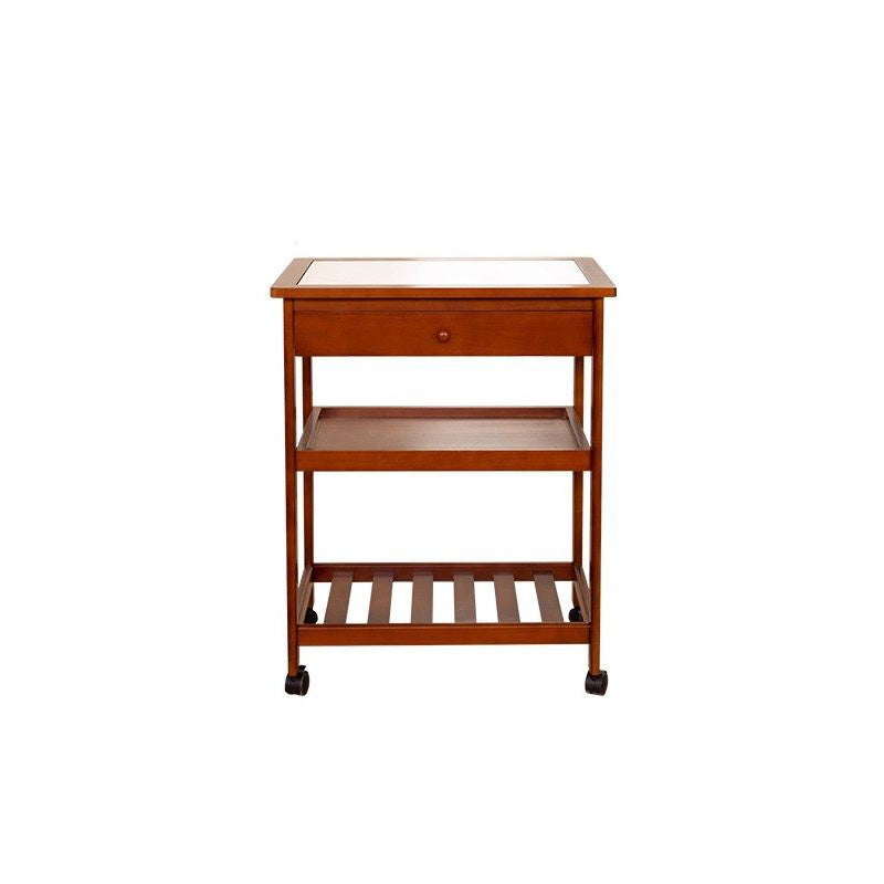 Modern Minimalist Rectangular Rubberwood Rock Slab Movable Storage Shelf 3-Tier For Living Room