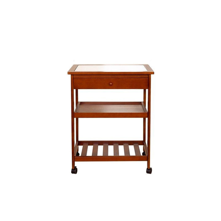 Modern Minimalist Rectangular Rubberwood Rock Slab Movable Storage Shelf 3-Tier For Living Room