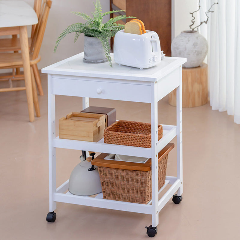 Modern Minimalist Rectangular Rubberwood Rock Slab Movable Storage Shelf 3-Tier For Living Room