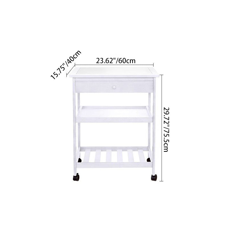 Modern Minimalist Rectangular Rubberwood Rock Slab Movable Storage Shelf 3-Tier For Living Room