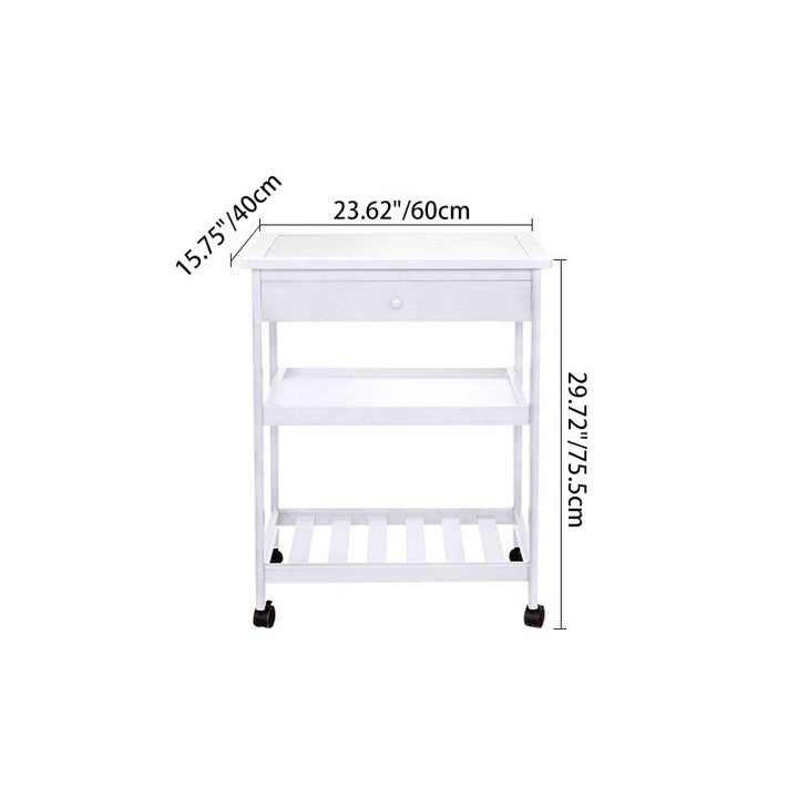 Modern Minimalist Rectangular Rubberwood Rock Slab Movable Storage Shelf 3-Tier For Living Room