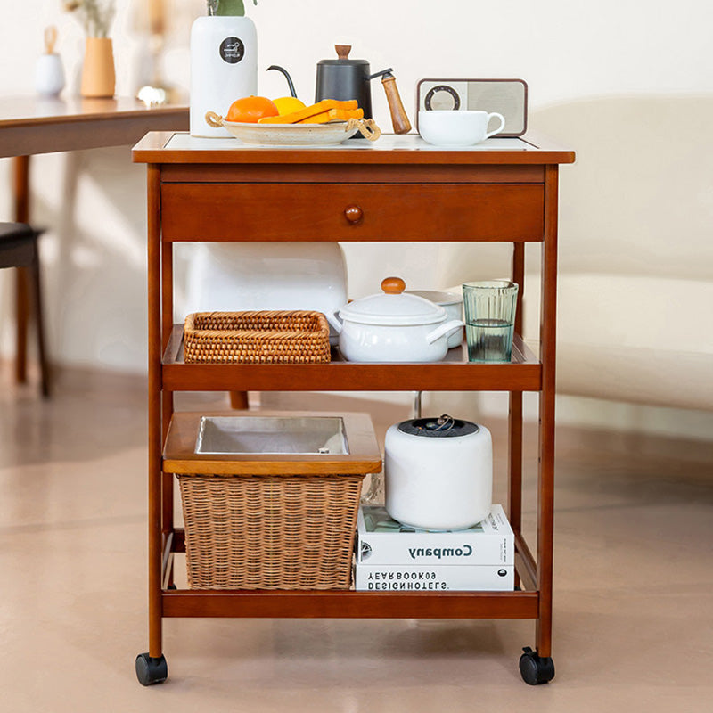 Modern Minimalist Rectangular Rubberwood Rock Slab Movable Storage Shelf 3-Tier For Living Room