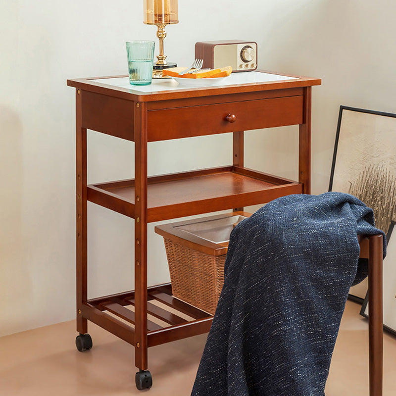 Modern Minimalist Rectangular Rubberwood Rock Slab Movable Storage Shelf 3-Tier For Living Room