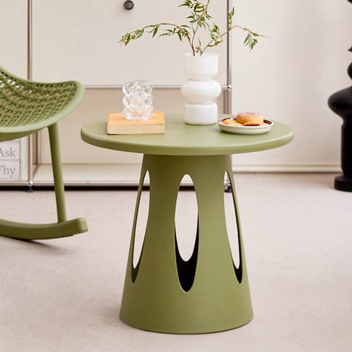 Mesa de café contemporánea nórdica cilíndrica redonda de diseño hueco tallado en plástico PP de 1 capa para sala de estar y dormitorio 