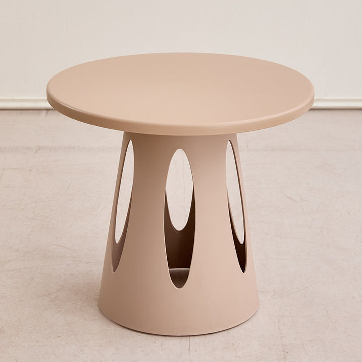 Mesa de café contemporánea nórdica cilíndrica redonda de diseño hueco tallado en plástico PP de 1 capa para sala de estar y dormitorio 