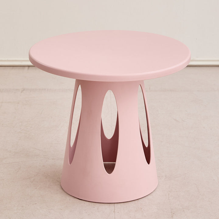 Mesa de café contemporánea nórdica cilíndrica redonda de diseño hueco tallado en plástico PP de 1 capa para sala de estar y dormitorio 