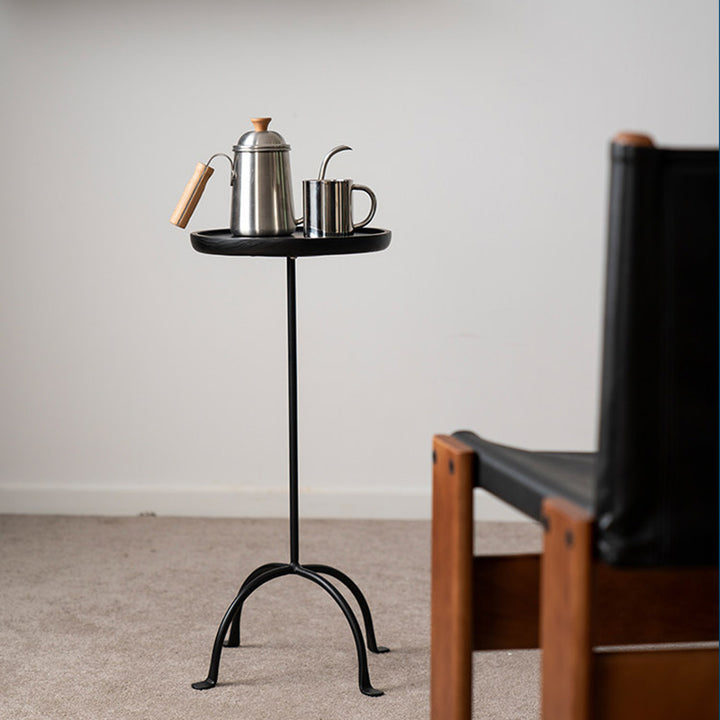 Table d’appoint légère à 1 niveau en bois de frêne rond et acier au carbone, style industriel contemporain, pour salon 