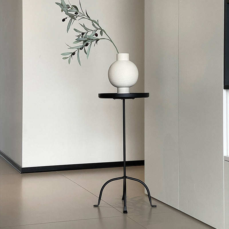 Table d’appoint légère à 1 niveau en bois de frêne rond et acier au carbone, style industriel contemporain, pour salon 