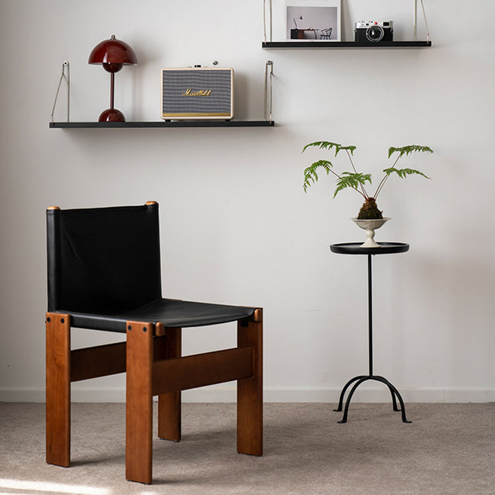 Table d’appoint légère à 1 niveau en bois de frêne rond et acier au carbone, style industriel contemporain, pour salon 