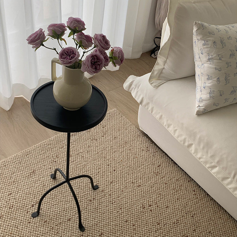 Table d’appoint légère à 1 niveau en bois de frêne rond et acier au carbone, style industriel contemporain, pour salon 