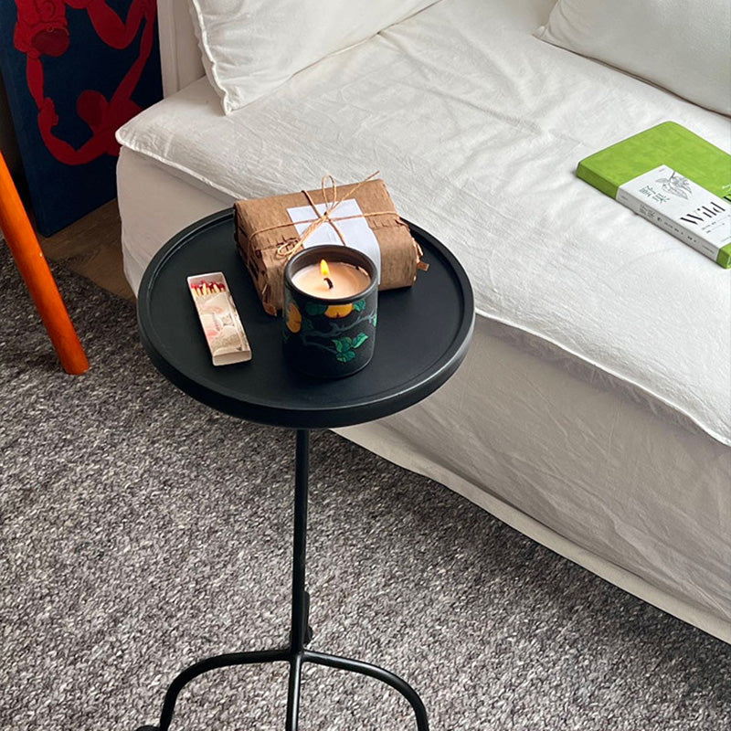 Table d’appoint légère à 1 niveau en bois de frêne rond et acier au carbone, style industriel contemporain, pour salon 