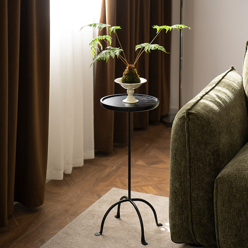 Table d’appoint légère à 1 niveau en bois de frêne rond et acier au carbone, style industriel contemporain, pour salon 