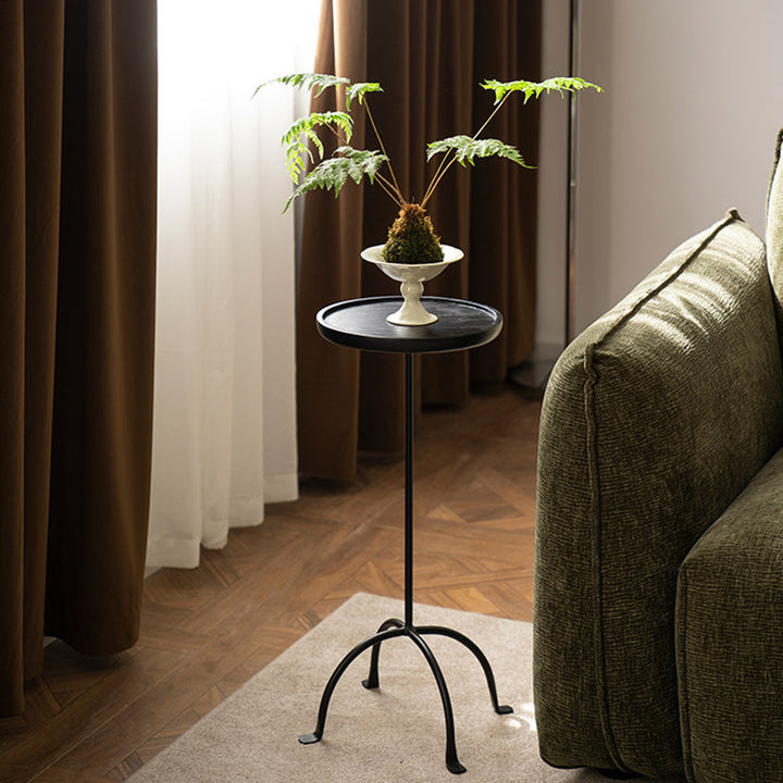 Table d’appoint légère à 1 niveau en bois de frêne rond et acier au carbone, style industriel contemporain, pour salon 
