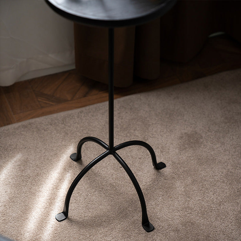 Table d’appoint légère à 1 niveau en bois de frêne rond et acier au carbone, style industriel contemporain, pour salon 