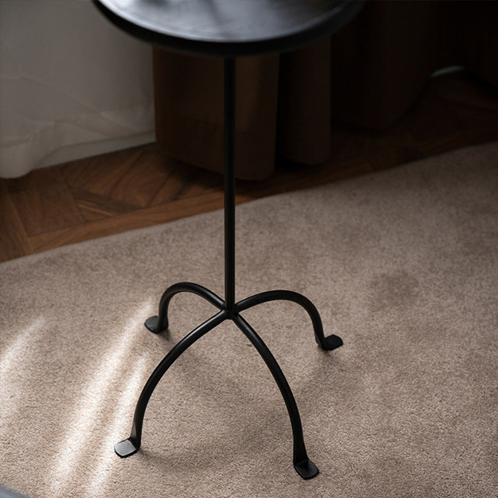 Table d’appoint légère à 1 niveau en bois de frêne rond et acier au carbone, style industriel contemporain, pour salon 