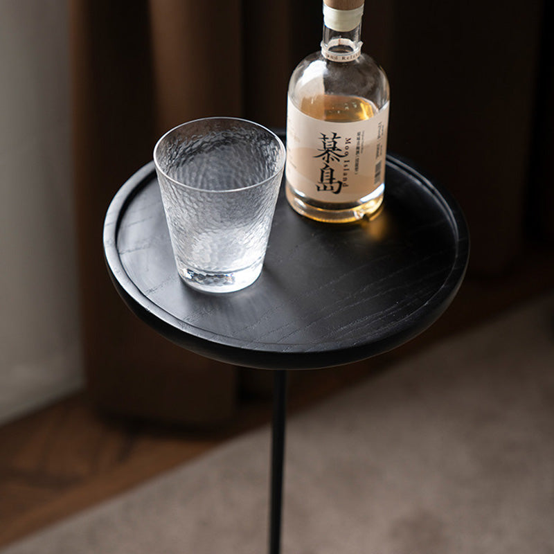 Table d’appoint légère à 1 niveau en bois de frêne rond et acier au carbone, style industriel contemporain, pour salon 