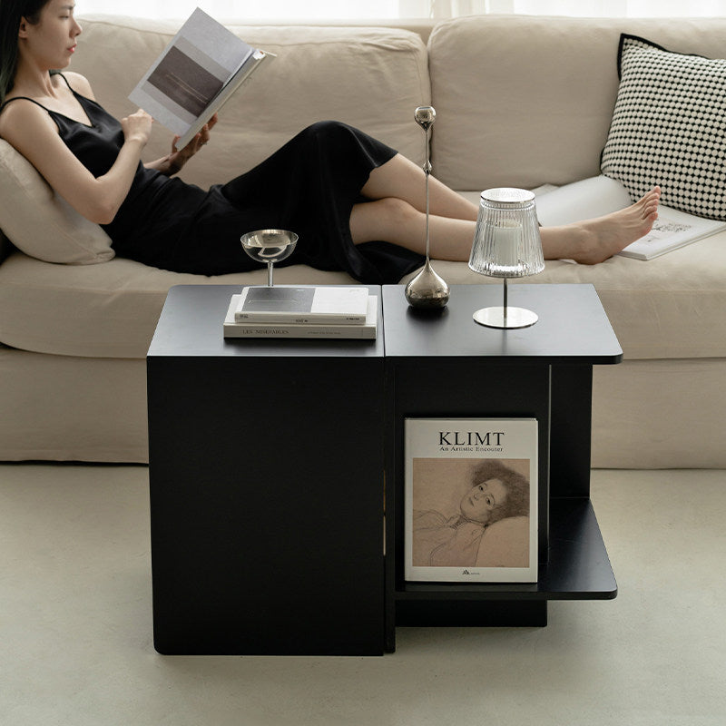 Zeitgenössischer skandinavischer rechteckiger MDF-Kaffeetisch mit versetztem Design, 2-stufig, für Wohnzimmer &amp; Schlafzimmer 