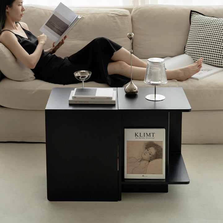 Zeitgenössischer skandinavischer rechteckiger MDF-Kaffeetisch mit versetztem Design, 2-stufig, für Wohnzimmer &amp; Schlafzimmer 