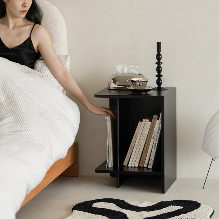 Zeitgenössischer skandinavischer rechteckiger MDF-Kaffeetisch mit versetztem Design, 2-stufig, für Wohnzimmer &amp; Schlafzimmer 
