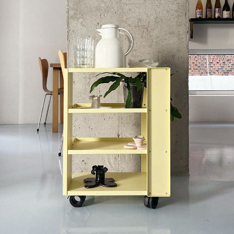 Estante de almacenamiento móvil de acero al carbono rectangular industrial contemporáneo de 4 niveles para sala de estar 