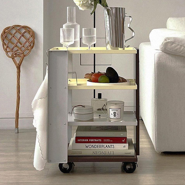 Estante de almacenamiento móvil de acero al carbono rectangular industrial contemporáneo de 4 niveles para sala de estar 