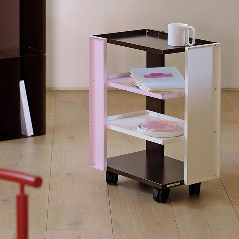 Estante de almacenamiento móvil de acero al carbono rectangular industrial contemporáneo de 4 niveles para sala de estar 