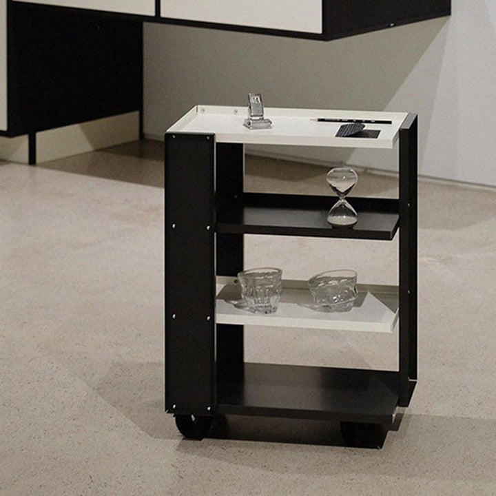 Estante de almacenamiento móvil de acero al carbono rectangular industrial contemporáneo de 4 niveles para sala de estar 